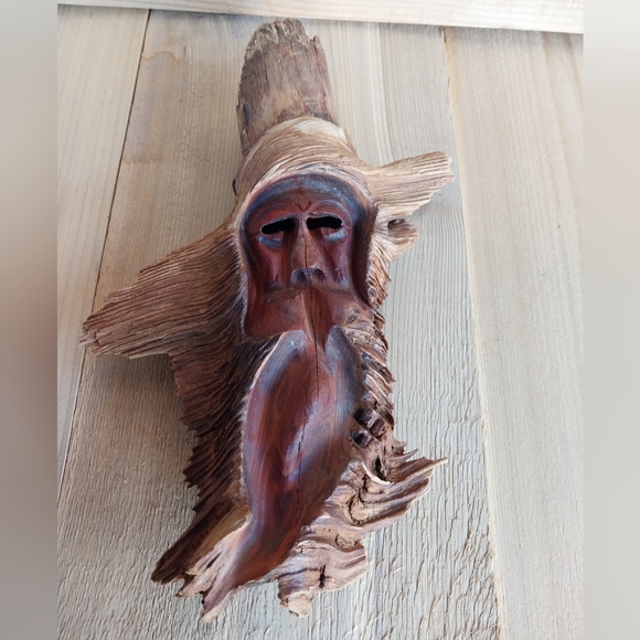 Vintage Wood Spirit Carving Forest Face Tree Wizard Sculpture Artisan - Picture 3 of 7